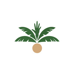 Flat palm farm logo for mobile app icon and web digital interface design featuring simple tropical tree symbol and green eco environment branding for technology startup