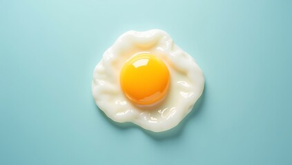 Fried Egg Glowing Like Sun – Surreal Minimal Food Photo on Pastel Blue