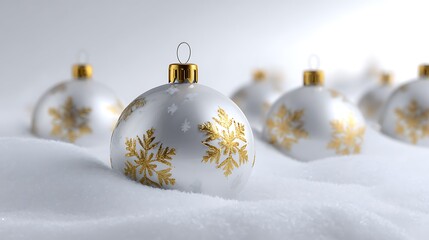 Christmas Card - white Baubles on snow or white background