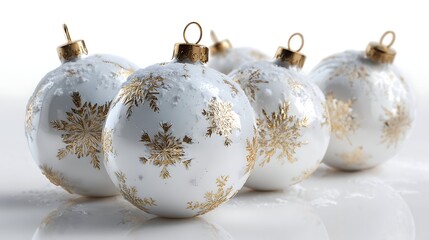 Christmas Card - white Baubles on snow or white background