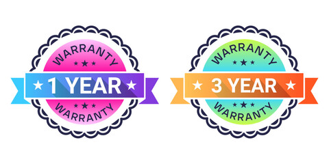 Warranty badge labels for 1 year and 3 year product guarantee
