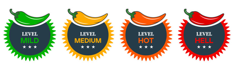 Spicy level chili pepper badge labels for food packaging design
