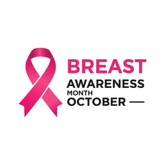 A clean and bold graphic for Breast Cancer Awareness Month in October, featuring the iconic pink ribbon and modern text. vector illustration