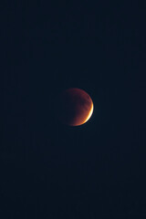 The part is only covered by shadow. The lunar eclipse or blood moon photo in the night sky