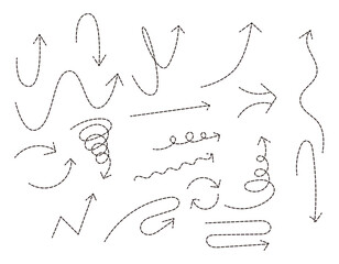 シンプルな矢印のイラストのセット　点線・黒