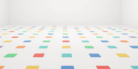 An abstract, colorful background with a digital geometric pattern of light blue cubes creates a modern technological texture © Robin