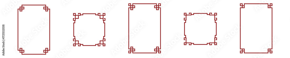 Poster set of red geometric frames, ideal for art projects and elegant graphic design elements.