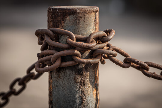 chain is made of rusted steel links - Powered by Adobe