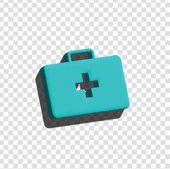 Obraz premium 3D icon of a turquoise medical suitcase with a cross symbol, representing emergency help, survival, and safety.