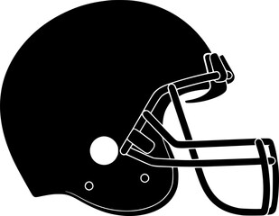 Fototapeta premium a black silhouette of an american football helmet on a white background, solid black, side view