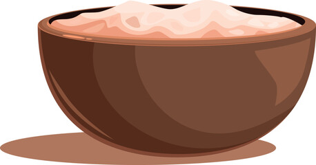 Himalayan pink salt scrub overflowing in brown bowl, promoting relaxation and skincare