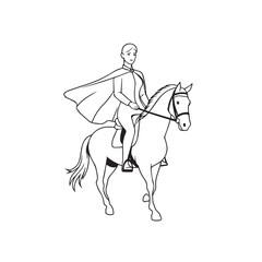 Black and white line art of a beautiful woman with perfect body riding horse elegant minimalist illustration