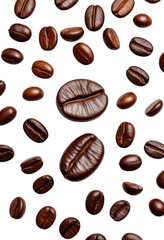 Coffee beans, dark background, scattered pattern