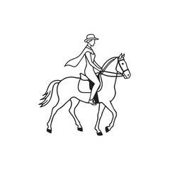 Black and white line art of a beautiful woman with perfect body riding horse elegant minimalist illustration