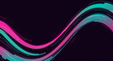 Futuristic Abstract Background with Glowing Neon Wavy Lines and Geometric Elements Perfect for Modern Designs and Digital Artworks on Dark