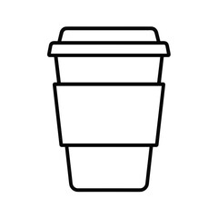 Coffee cup with lid in minimalist black line art style  