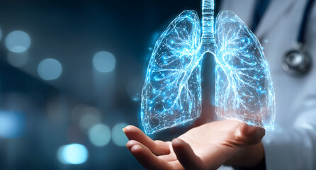 Medical Professional Holding Glowing Digital Human Lungs