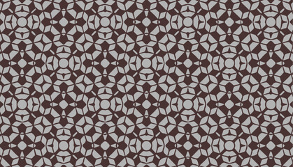 Brown and gray floral-inspired seamless pattern with geometric elements, classic decorative vector for textiles and paper.
