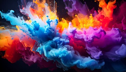 Colorful ink explosion on dark background