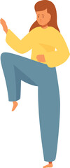 Young woman practicing martial arts, delivering a powerful kick, focused and determined