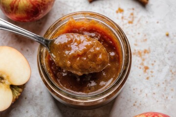 Homemade Sweet Apple Cinnamon Butter - Organic Healthy Vegetarian Food. Apple Jam. Apple Marmalade.