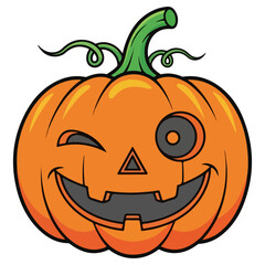 Winking Pumpkin with Monocle Halloween Cartoon.