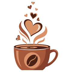 Coffee cup with hearts and steam, a warm and loving beverage.