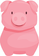 Cheerful pink piggy bank is sitting contentedly, symbolizing savings, finance, and wealth accumulation