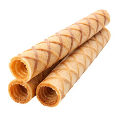 Three sweet wafer rolls isolated on transparent background