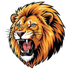 Fierce Lion Head Roaring with Open Mouth and Sharp Teeth.