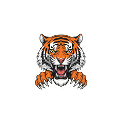 Tiger head roaring with sharp claws ready to attack.