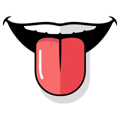 Cartoon mouth with tongue sticking out, showing expression of joy.