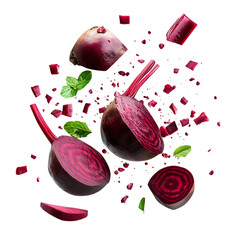flying red beetroot and half slices png