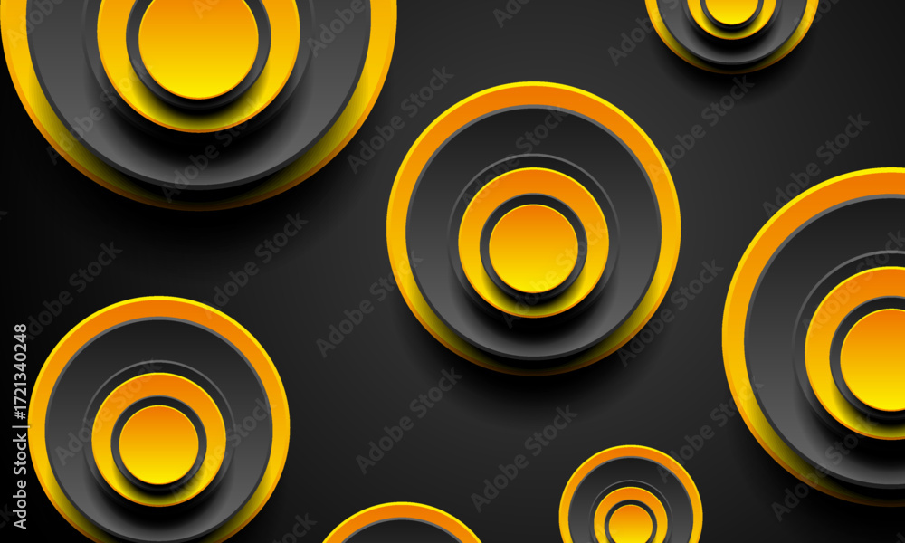 Poster abstract tech geometric background with black and orange circles. vector design