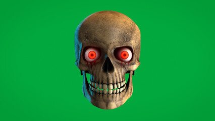 Spooky Haunted Skull Isolated on Green Screen