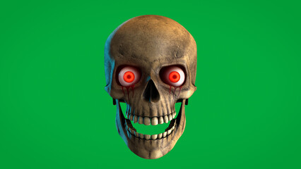 Spooky Haunted Skull Isolated on Green Screen