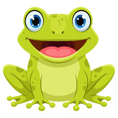 Cheerful green frog with big eyes and open mouth.