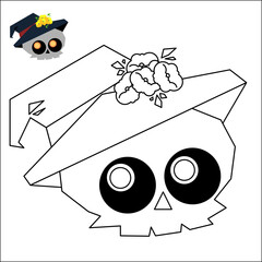 
Halloween coloring page for kids. Skull in a hat.