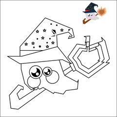 
Halloween coloring page for kids. Ghost on a broomstick.