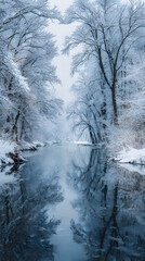 Discover the Tranquil Beauy of a Frozen Winter Lake:An Enchanting Winter Wondeland Amidst Snow-Covered Tees and Stunning Natural Tanquility