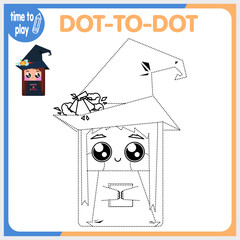 Connect the dots, a children's logic game. Witch, sorceress coloring page.