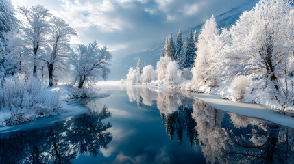 Discover the Tranquil Beauy of a Frozen Winter Lake:An Enchanting Winter Wondeland Amidst Snow-Covered Tees and Stunning Natural Tanquility