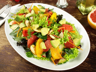 Fresh Mixed Salad with Fruits and Avocado