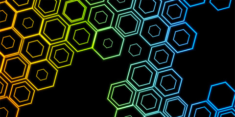 Colorful geometric laser hexagons abstract futuristic neon background. Vector technology design