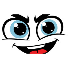 Mischievous Smiling Cartoon Character Face Illustration.