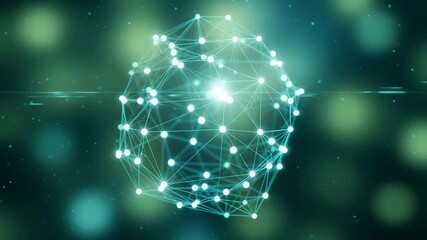 Abstract glowing plexus structure of interconnected nodes forming a dynamic sphere. A futuristic digital animation representing global network communication - Powered by Adobe