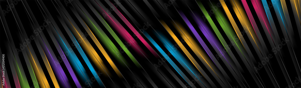 Wall mural minimal colorful glossy striped abstract geometric background. high contrast tech vector banner desi