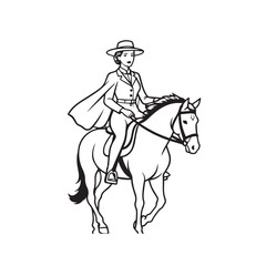 Fototapeta premium Black and white line art of a beautiful woman with perfect body riding horse elegant minimalist illustration