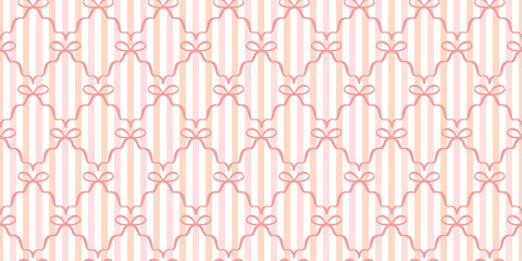 Damask bow with stripes in background seamless pattern vector illustration. Elegant hand drawn festive ornament.