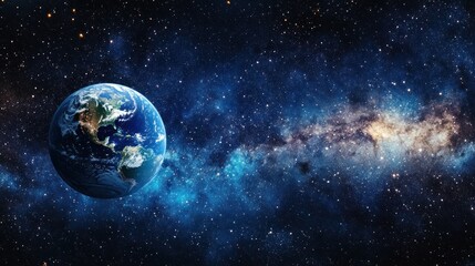 Obraz premium Earth in space, surrounded by stars and nebulae
